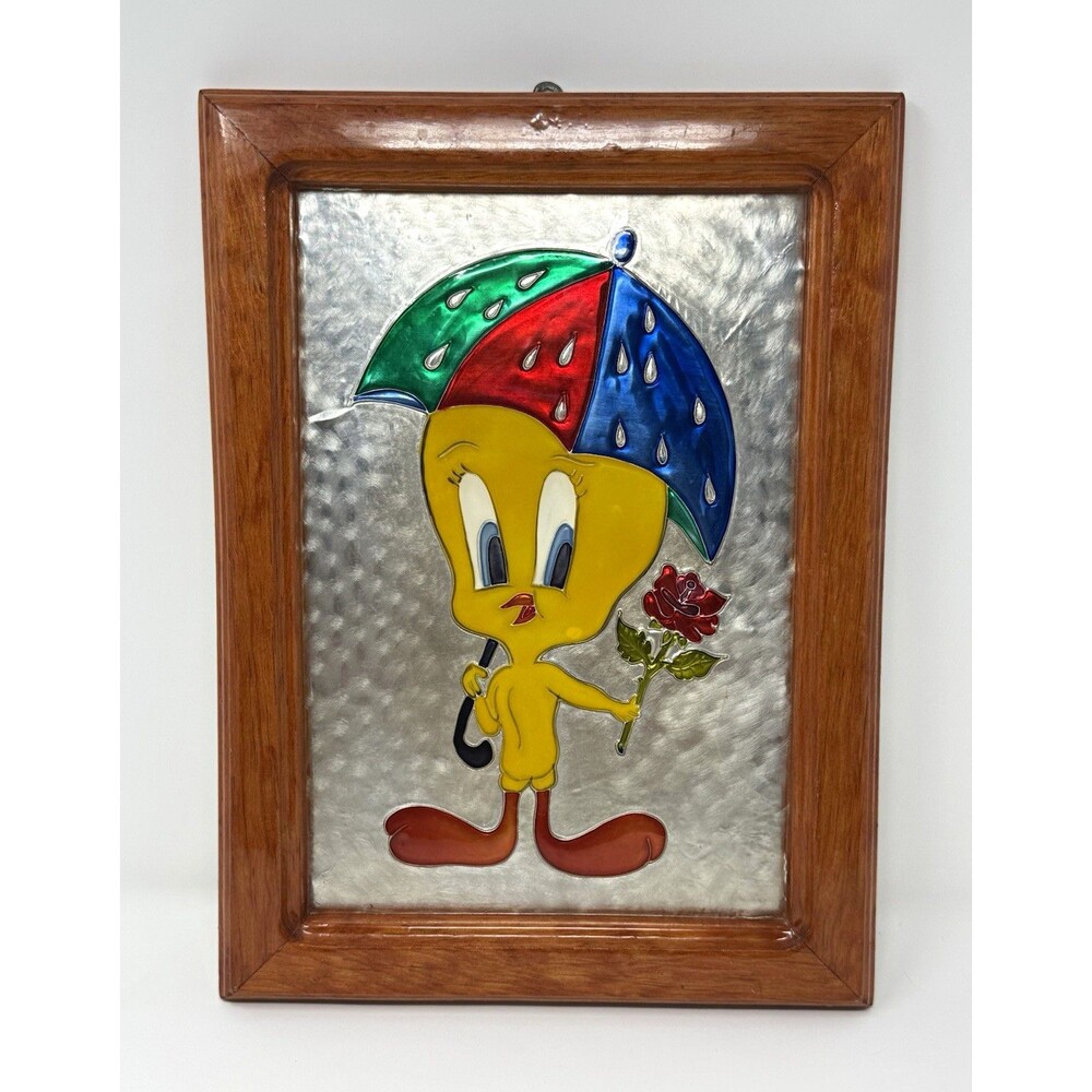 Warner Bros. Tweety Looney Tunes Framed Painting, 1990s Western Animation Art